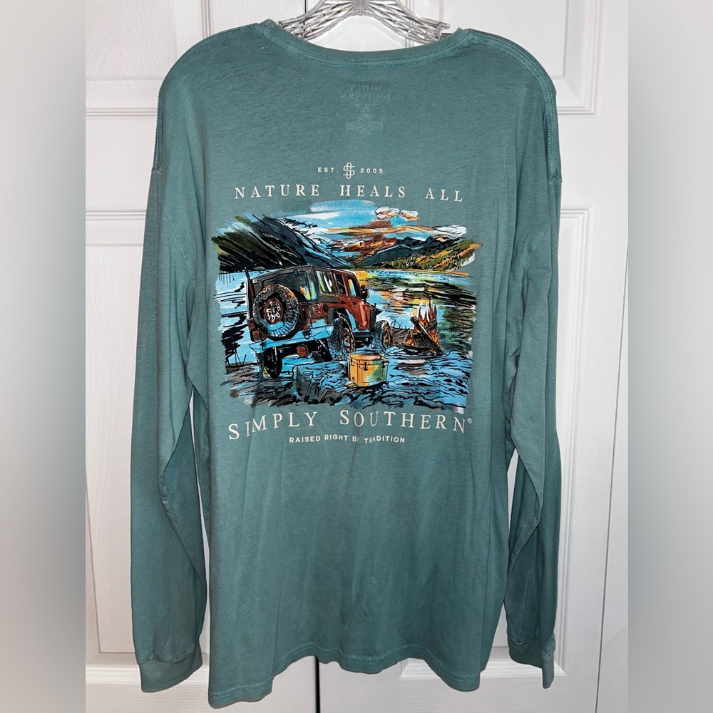 Simply Southern Men's light Teal Long Sleeve Tee Size Large